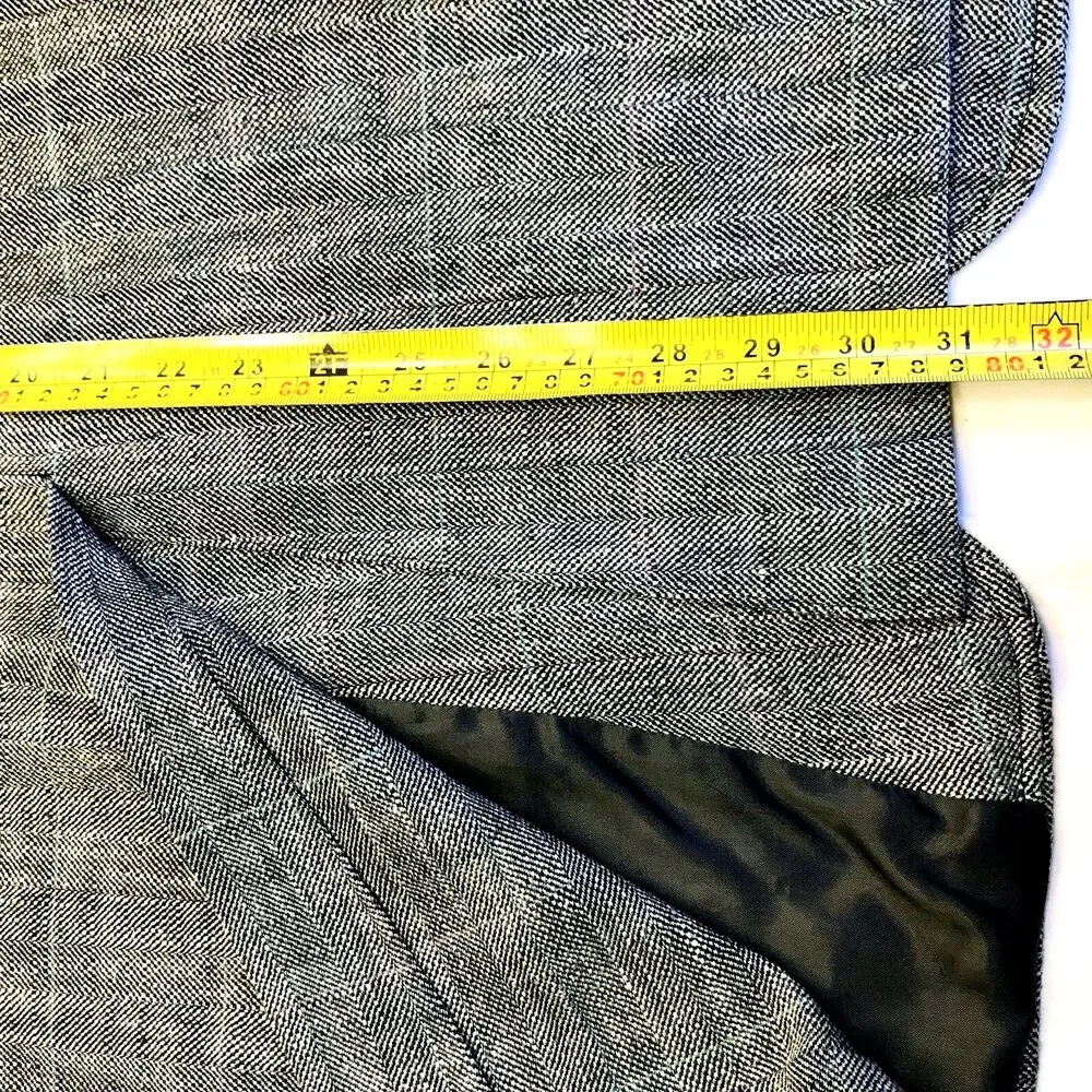 Palm Beach Vintage Sport Coat Windowpane Herringbone 46 48 Gray Black Preppy